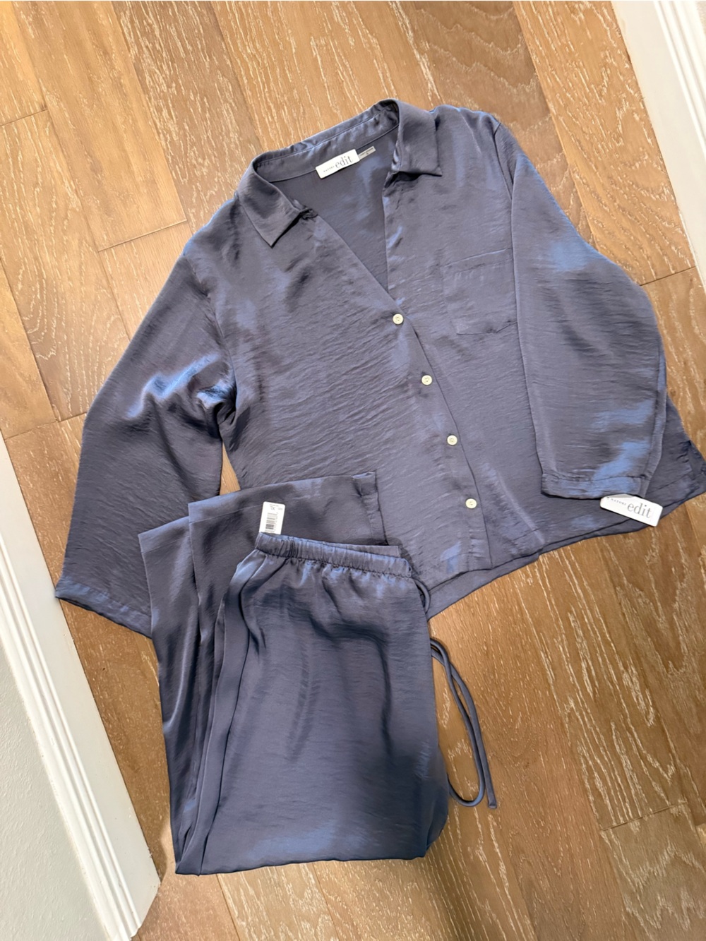 Natori Edit Blue Silky Soft Look Fabric Two-Piece Pajama Set